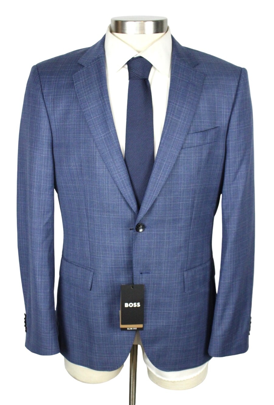 Hugo Boss Suit Jacket 44 R Mens Slim Fit Huge Blue Plaid Super 120s Wool Coat